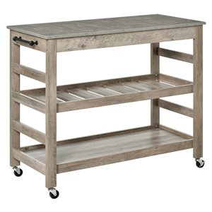 HomCom Grey Wood Base with Wood Top Kitchen Cart (19-in x 42.5-in x 35-in)