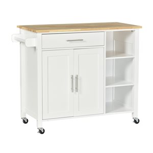 HomCom White Wood Base with Wood Top Kitchen Island (19-in x 42.25-in x 35-in)