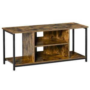 HomCom Rustic Brown Particle Board TV Stand with 2 Adjustable Shelves and 2 Side Shelves