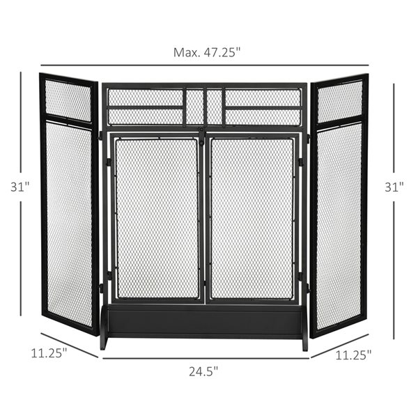 HomCom Black Steel 47.25-in 3-Panel Flat Twin Fireplace Screen