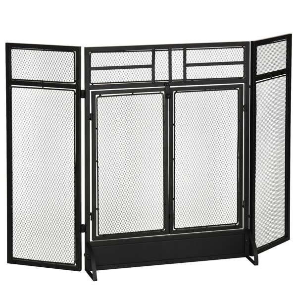 HomCom Black Steel 47.25-in 3-Panel Flat Twin Fireplace Screen