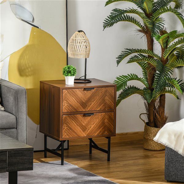 HOMCOM 2-Drawer Walnut Brown Particle Board Side Cabinet with Hidden Handle