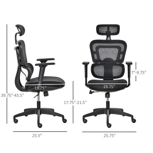 Vinsetto Black Ergonomic Adjustable Height Swivel Mesh Desk Chair