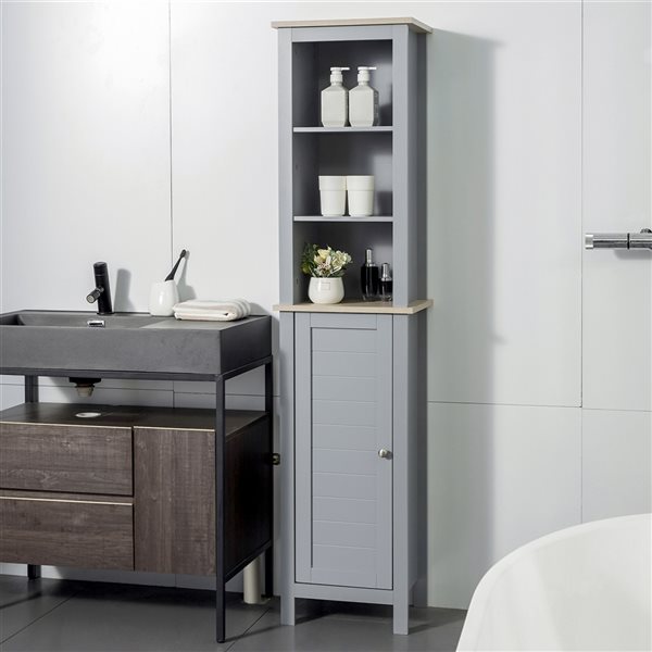 Kleankin 15.25-in W x 66.25-in H x 11.75-in D Grey MDF Freestanding Tall Bathroom Cabinet with 6-Shelf