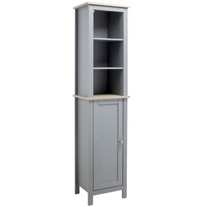 Kleankin 15.25-in W x 66.25-in H x 11.75-in D Grey MDF Freestanding Tall Bathroom Cabinet with 6-Shelf