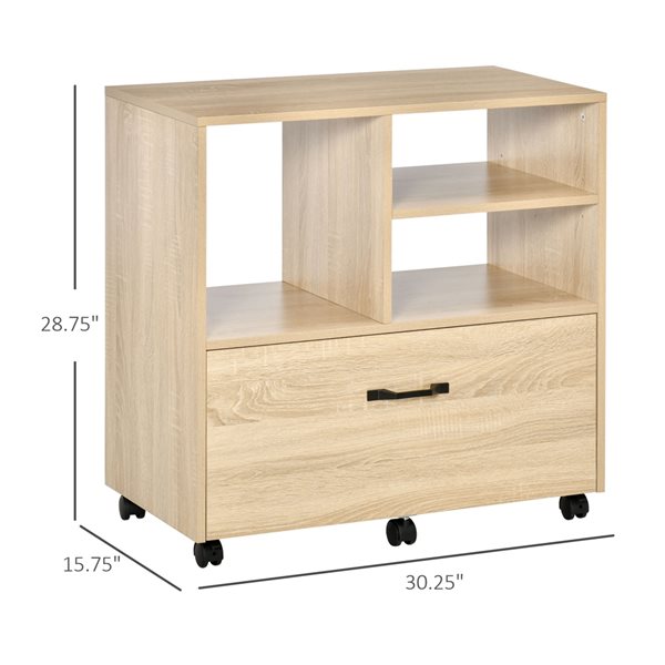 Vinsetto Natural 1-Drawer File Cabinet with 3 Display Shelves