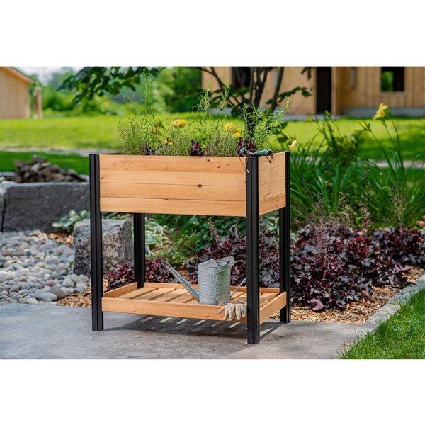 Jardinière surélevée mordorée Mezza Herb Farm par Vita de 22 po x 34 3/4 po x 39 1/2 po en cèdre avec doublure en tissu