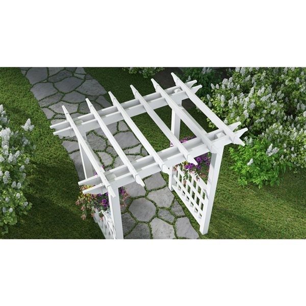 Tonnelle de jardin à toit plat Springport par Vita de 5 1/4 pi x 7 1/2 pi en vinyle blanc avec crochets intégrés