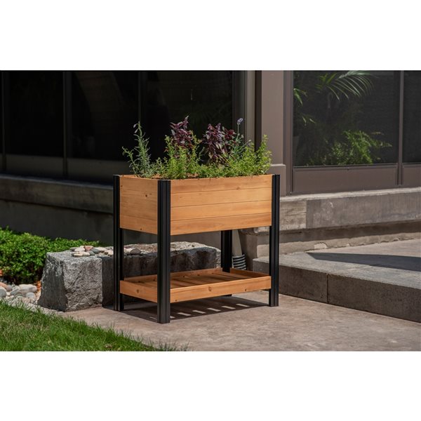 Jardinière surélevée mordorée Mezza Sprout Farm par Vita de 18 po x 31 1/2 po x 33 po en cèdre avec doublure en tissu