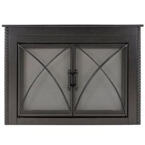 Pleasant Hearth Albus Black 30-in to 37-in W x 25 1/2-in to 32 1/2-in H (Medium) Tempered Glass Fireplace Doors