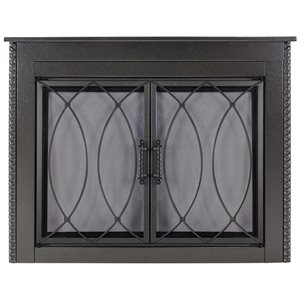 Pleasant Hearth Amhearst Black 30-in to 37-in W x 25 1/2-in to 32 1/2-in H (Medium) Tempered Glass Fireplace Doors