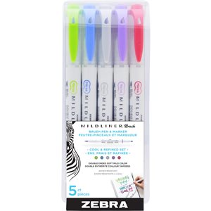 Zebra Mildliner 5-Pack Small Assorted Cool and Refined Brush Pens