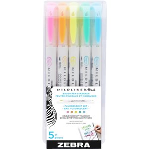 Zebra Mildliner 5-Pack Small Assorted Mild and Fluorescent Brush Pens