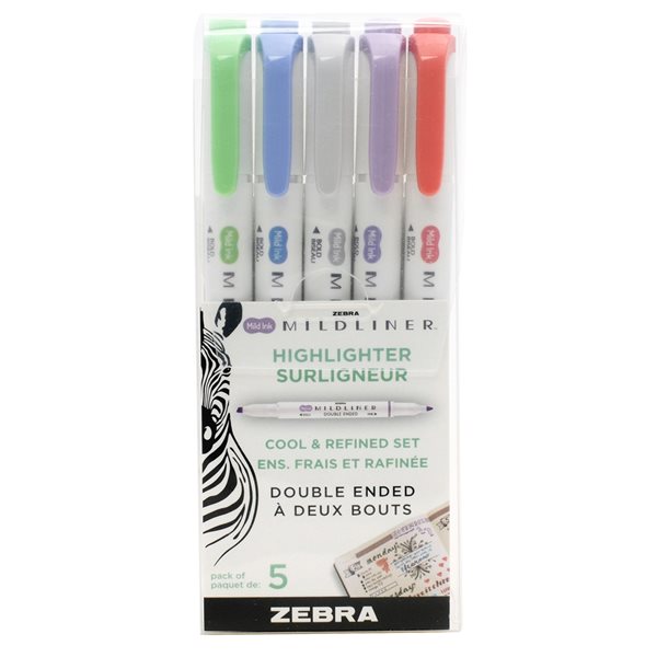 Zebra Mildliner 5-Pack Small Assorted Cool and Refined Highlighters