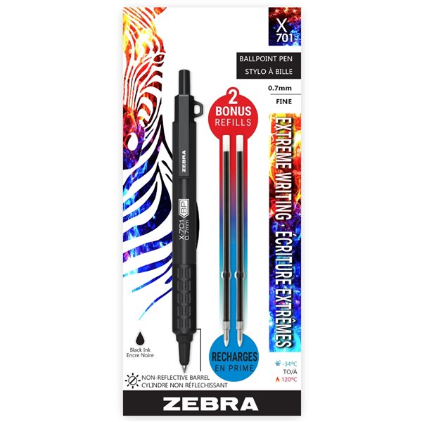 Zebra X-701 Small Matte Black Ballpoint Pens with 2 refills