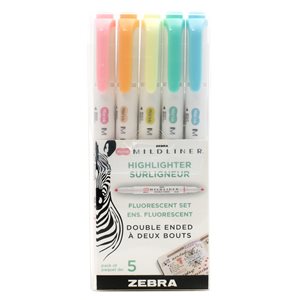 Zebra Mildliner 5-Pack Small Assorted Fluorescent Highlighters