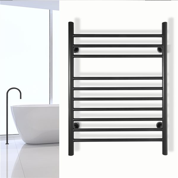 WarmlyYours Infinity Stainless Steel Black Dual Connection Hardwired Towel Warmer with 10 Bars TW F10KS HP RONA