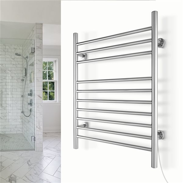 WarmlyYours Infinity Stainless Steel Polished Silver Dual Connection  Hardwired Towel Warmer with 10 Bars TW-F10PS-HP | RONA