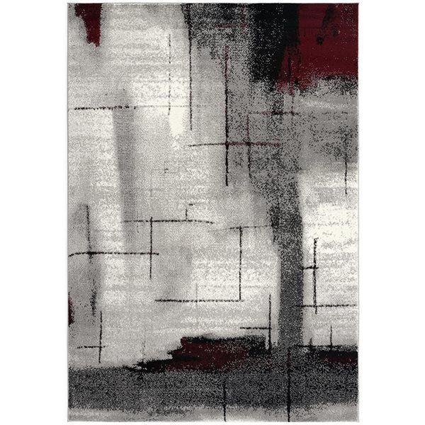 Rug Branch Tapis d'intérieur moderne abstrait gris rouge - 8 x 10