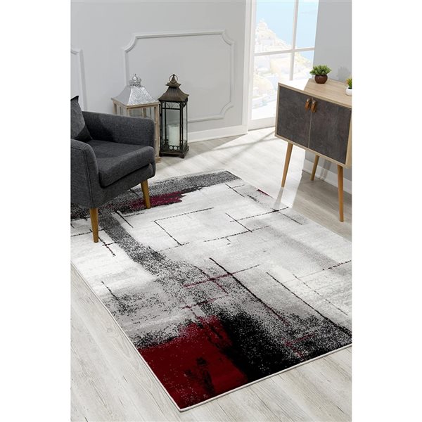 Rug Branch Modern Abstract  Grey Red Indoor Doormat Rug - 2x5