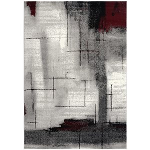 Rug Branch Tapis d'intérieur moderne abstrait gris rouge - 5x7