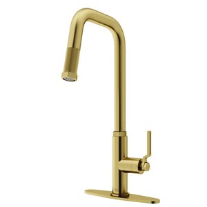 VIGO Hart Brushed-Gold Angular Single-Handle Kitchen Faucet with Deck Plate