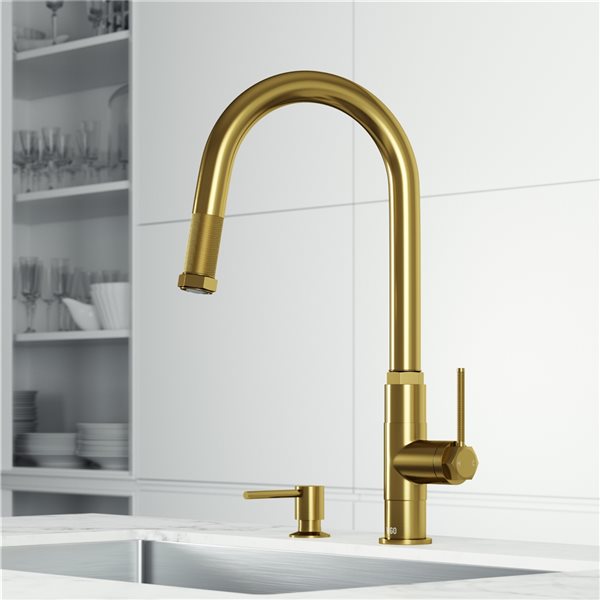 Hart Arched Single-Handle Pull-Down Kitchen Faucet and Soap Dispenser in MB