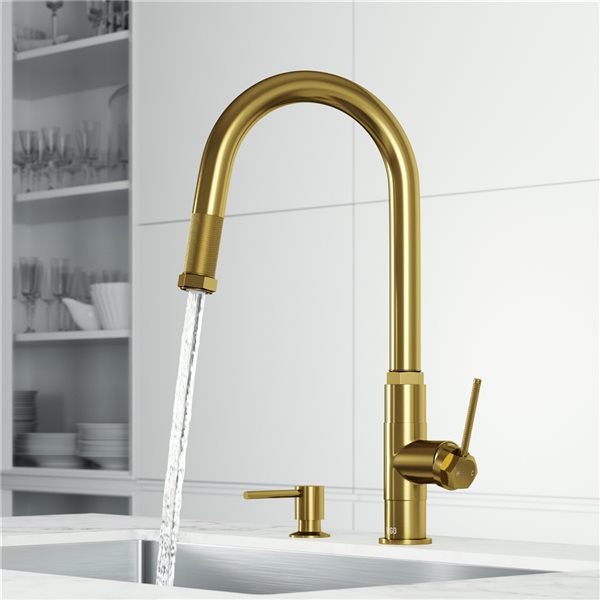 Hart Arched Single-Handle Pull-Down Kitchen Faucet and Soap Dispenser in MB