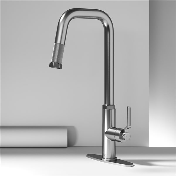 Hart Angular Single-Handle Pull-Down Kitchen Faucet and Deck Plate in ST