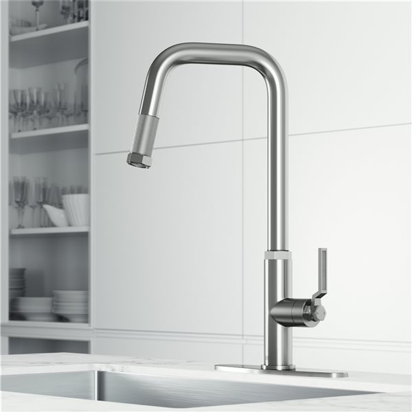 Hart Angular Single-Handle Pull-Down Kitchen Faucet and Deck Plate in ST