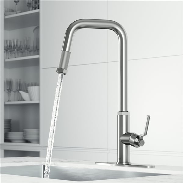 Hart Angular Single-Handle Pull-Down Kitchen Faucet and Deck Plate in ST