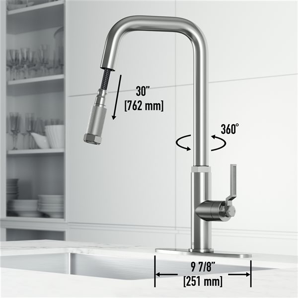 Hart Angular Single-Handle Pull-Down Kitchen Faucet and Deck Plate in ST