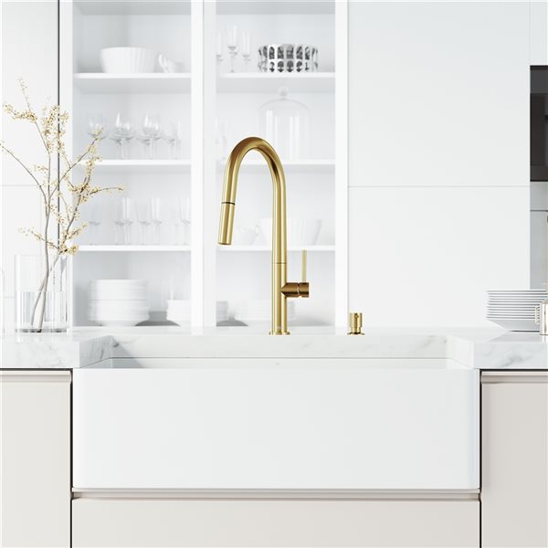 VIGO 33 in. Matte Stone Single Bowl Kitchen Sink with Kitchen Faucet in MG