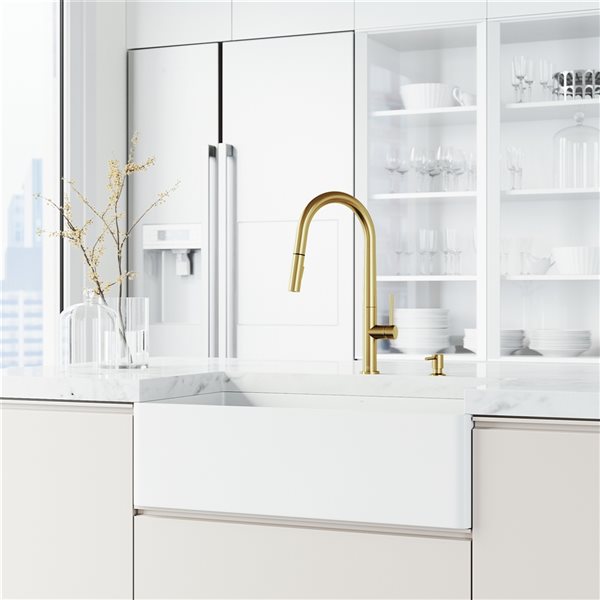 VIGO 33 in. Matte Stone Single Bowl Kitchen Sink with Kitchen Faucet in MG