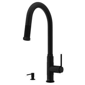VIGO Hart Matte-Black Arched Single-Handle Kitchen Faucet with Soap Dispenser