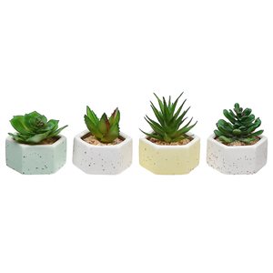 Assortiment de succulentes artificielles avec pots abstraits en ciment d'IH Casa Decor, lot de 4