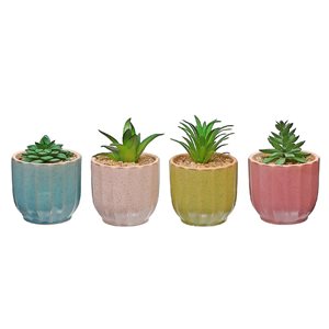 Assortiment de succulentes artificielles avec pots ronds en céramique d'IH Casa Decor, lot de 4