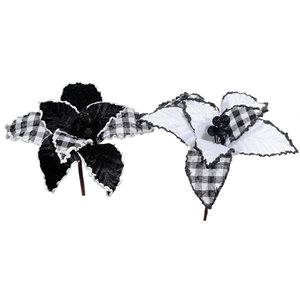 Poinsettias artificiels blancs et noirs d'IH Casa Decor, lot de 6