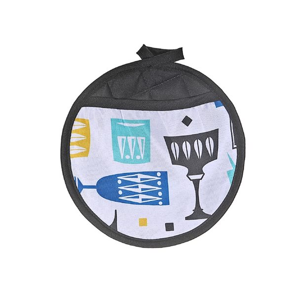 iH casadécor Black and Blue Round Pot Holders with Pocket - Set of 4