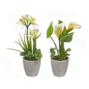 Arrangements floraux assortis avec pots blancs d'IH Casa Decor, lot de 2