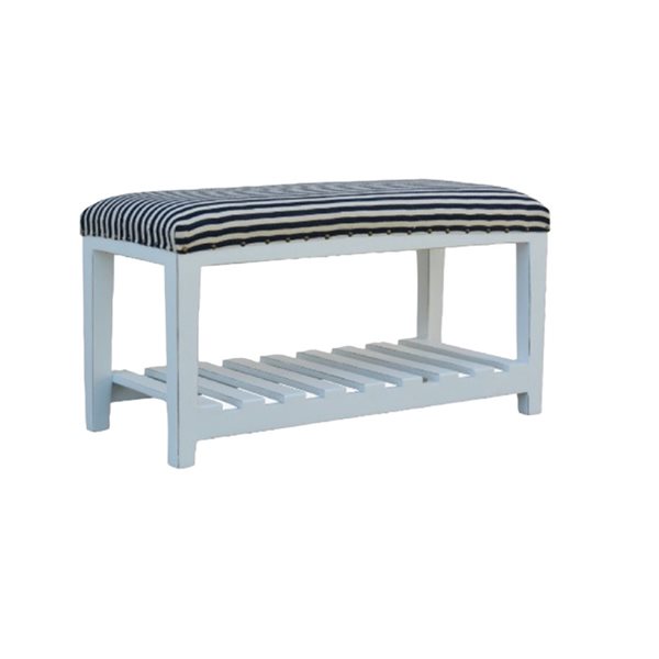 iH casadécor Modern Blue and White Wood Bench with Shelf