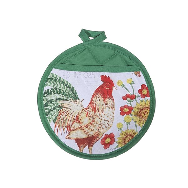 iH casadécor White and Green Round Pot Holders with Pocket - Set of 4