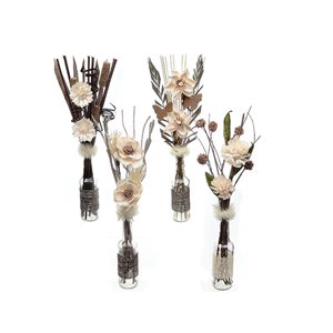 IH Casa Decor Assorted Dried Floral Arrangements in Glass Bottles - Set of 4