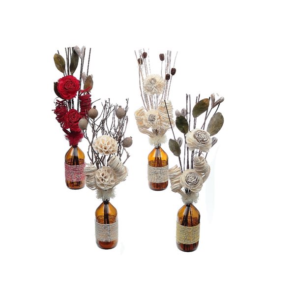 Arrangements floraux assortis avec pots en verre teinté d'IH Casa Decor, lot de 4