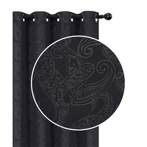 IH Casa Decor 54-in x 84-in Black Embossed Blackout Curtain Panel Pair