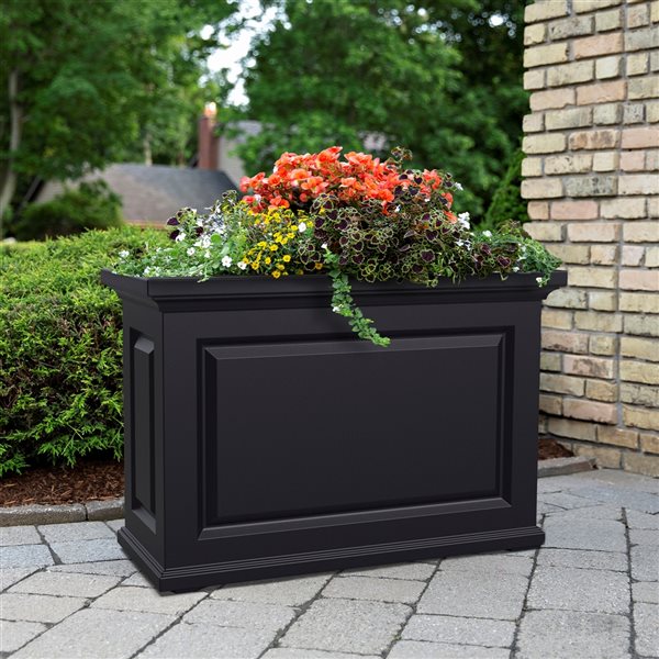 Mayne Nantucket 16-in x 24-in Black Plastic Self Watering Planter
