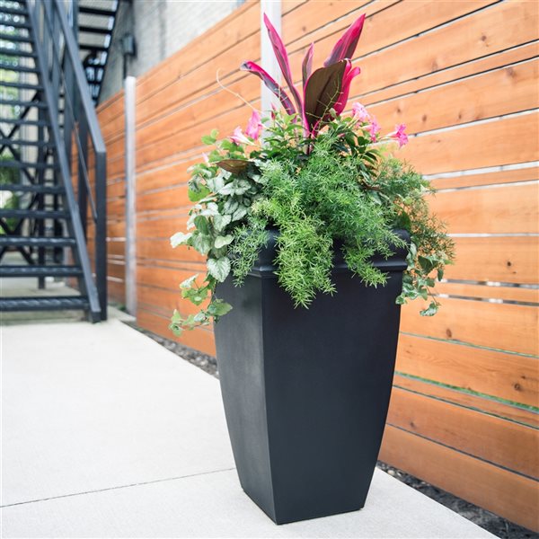 Mayne Chelsey 16-in x 28-in Black Plastic Self Watering Planter