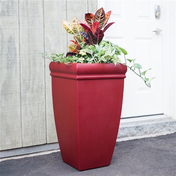 Mayne Chelsey 16-in x 28-in Red Plastic Self Watering Planter