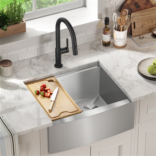 Kraus Kore 24-in Farmhouse Stainless Steel Single Bowl Kitchen Sink