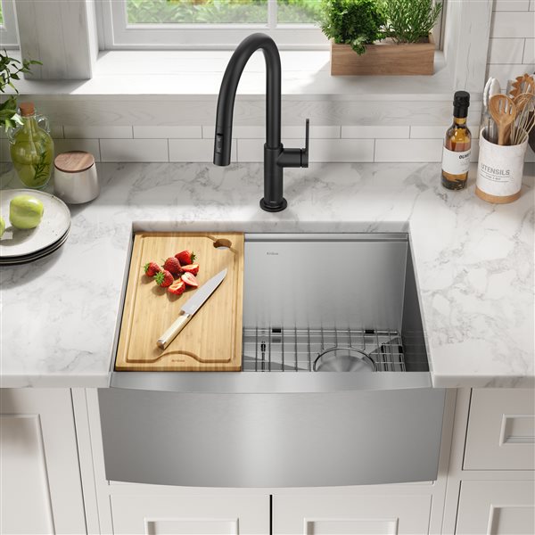 Kraus Kore 24-in Farmhouse Stainless Steel Single Bowl Kitchen Sink